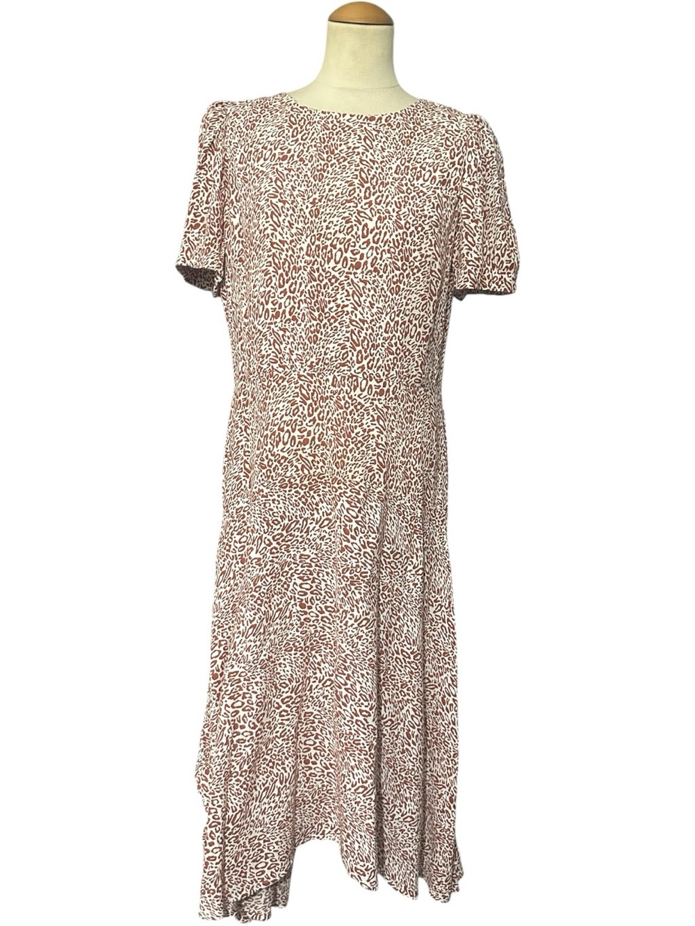 Loft Leopard Print Short Sleeve Midi Dress Orange White Size 6